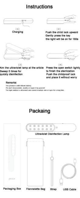 portable uv sterilizer packing instructions